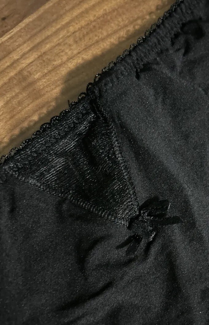 Vtg Donna Loren Panties Med Lace Black Nylon Sissy Second Skin Gold Label
