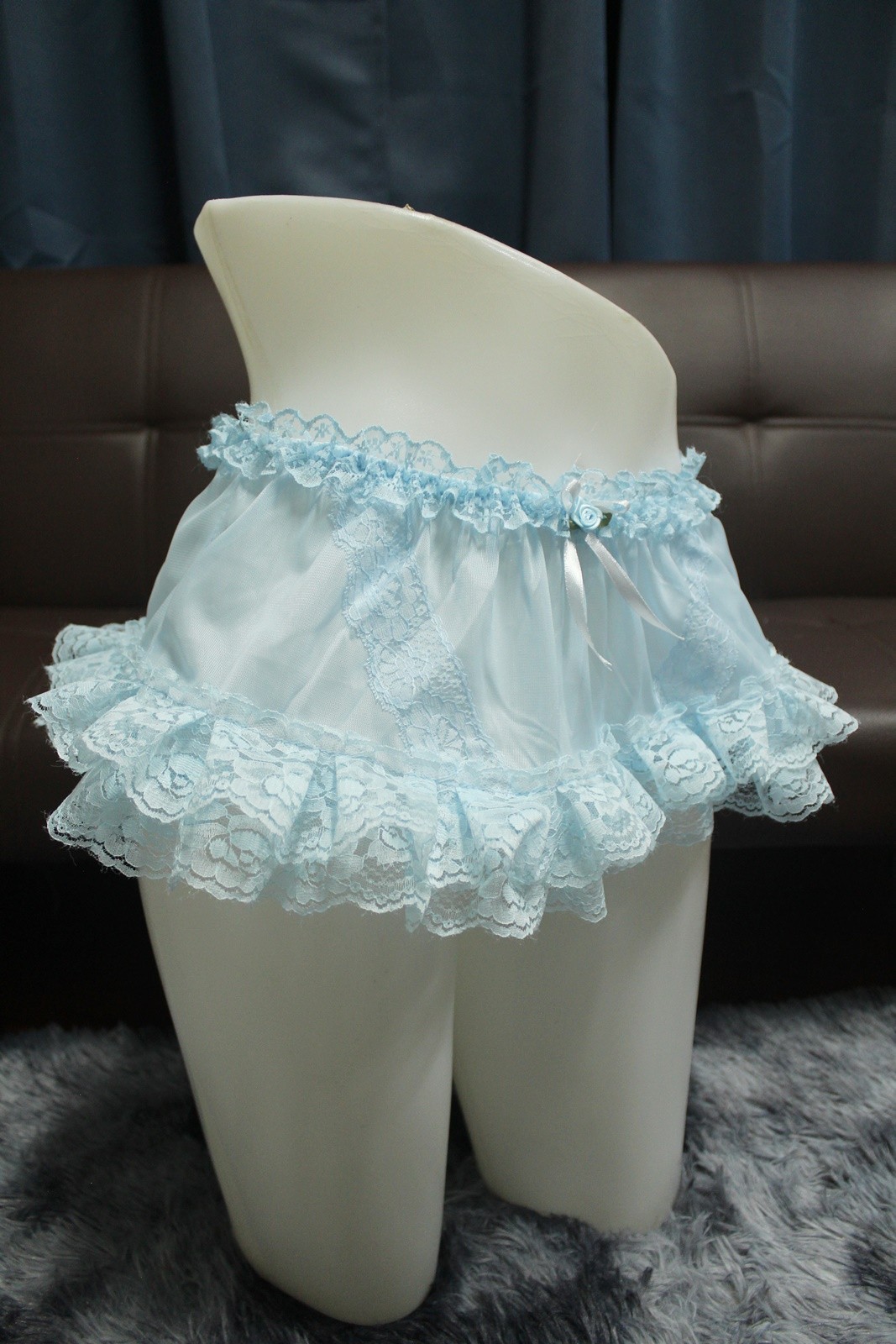 #A321 Vintage Style 2XL/ElasticW.24-42″ Blue Nylon Half Slip MiniSkirt Length9″