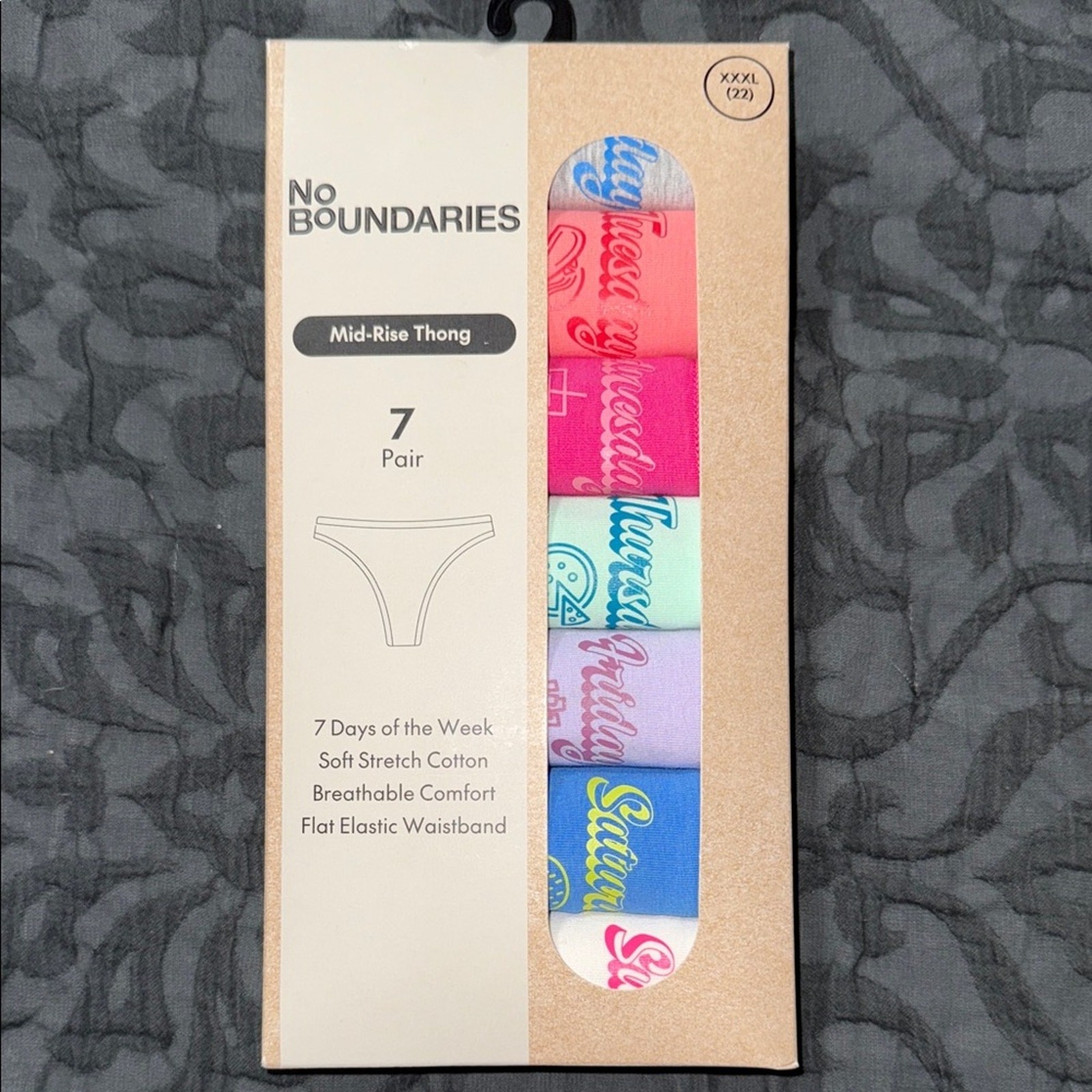 No Boundaries women’s plus size XXXL (22) mid-rise thong 7 days of the week NWT