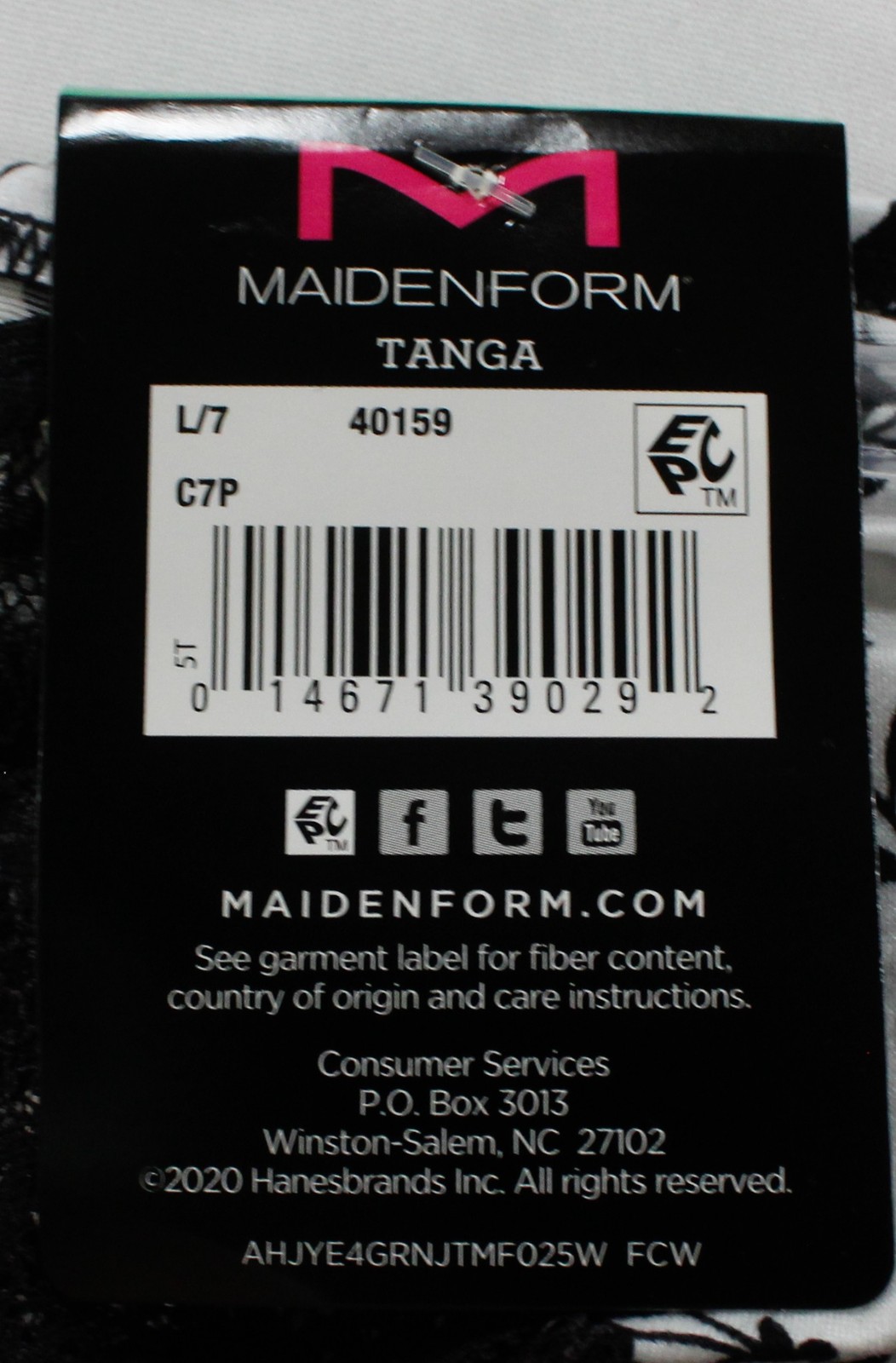 Maidenform Women’s Lace Back Tanga Underwear DH3 Black/White Large NWT