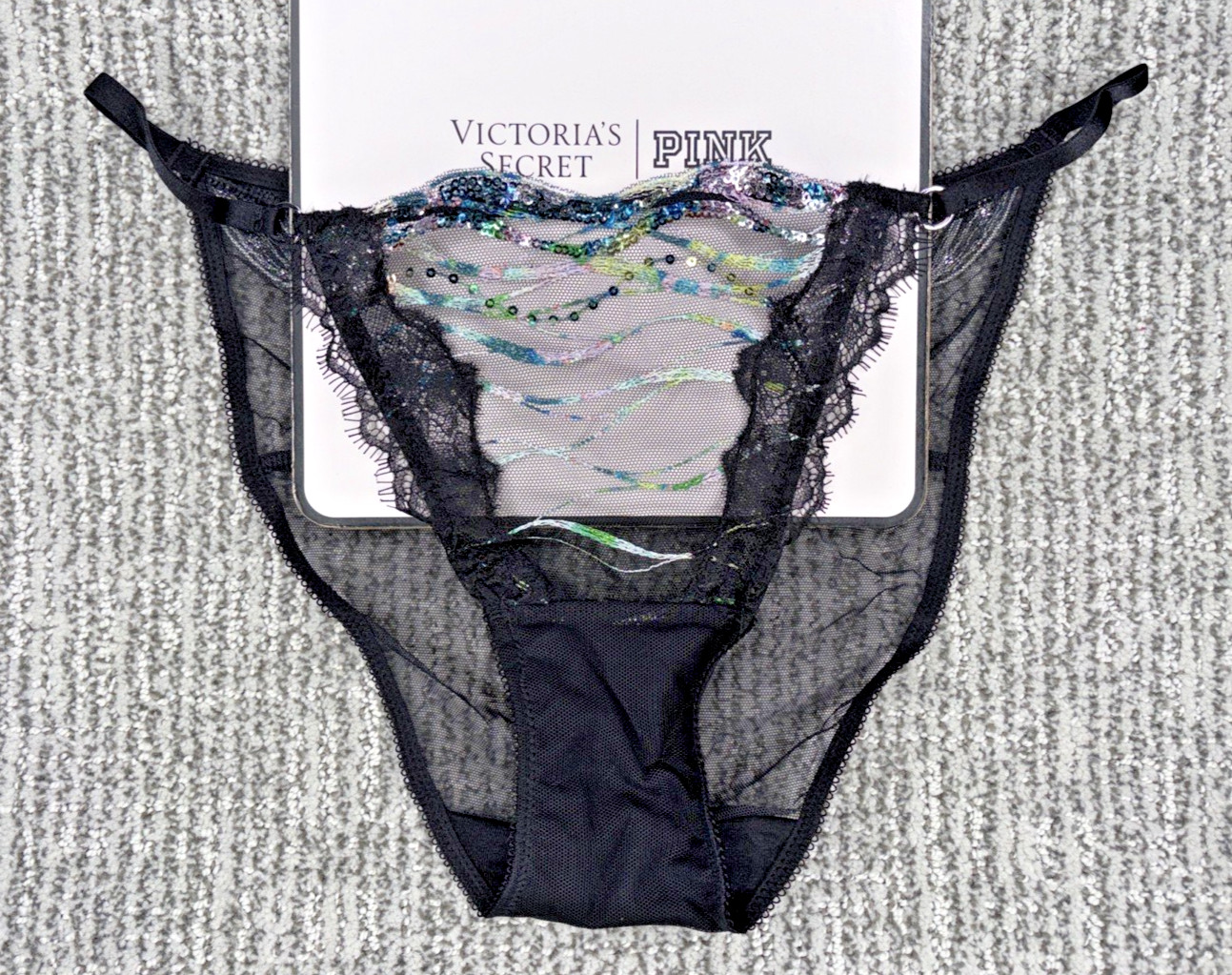 Victoria’s Secret Very Sexy NWT XXL Black Siren Sequin String Bikini Panty