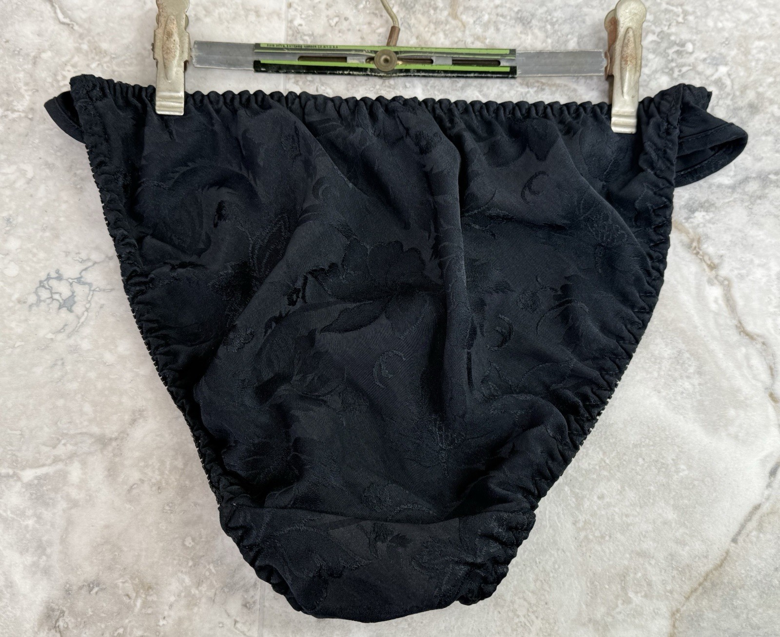 Vtg Victorias Secret Ruffle Flutter Hi Cut Black Bikini 90s Gold Label Medium