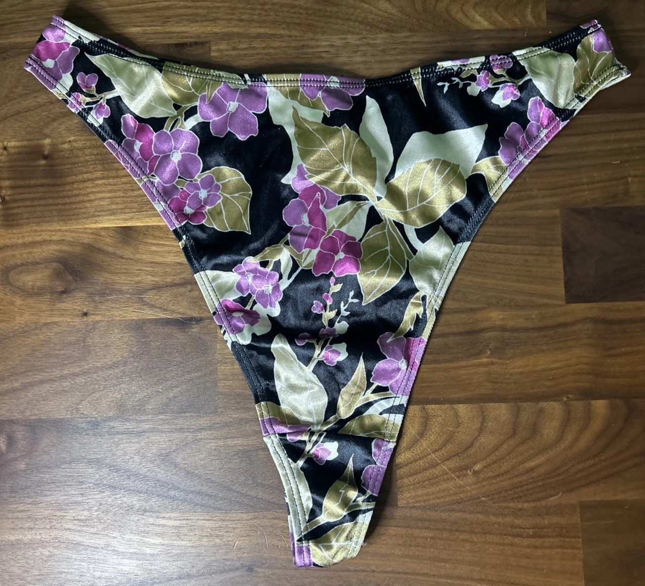 Vtg Sz 8 Shimmereen Thong Panties 90s Second Skin Satin Hi Cut Glossy Liquid
