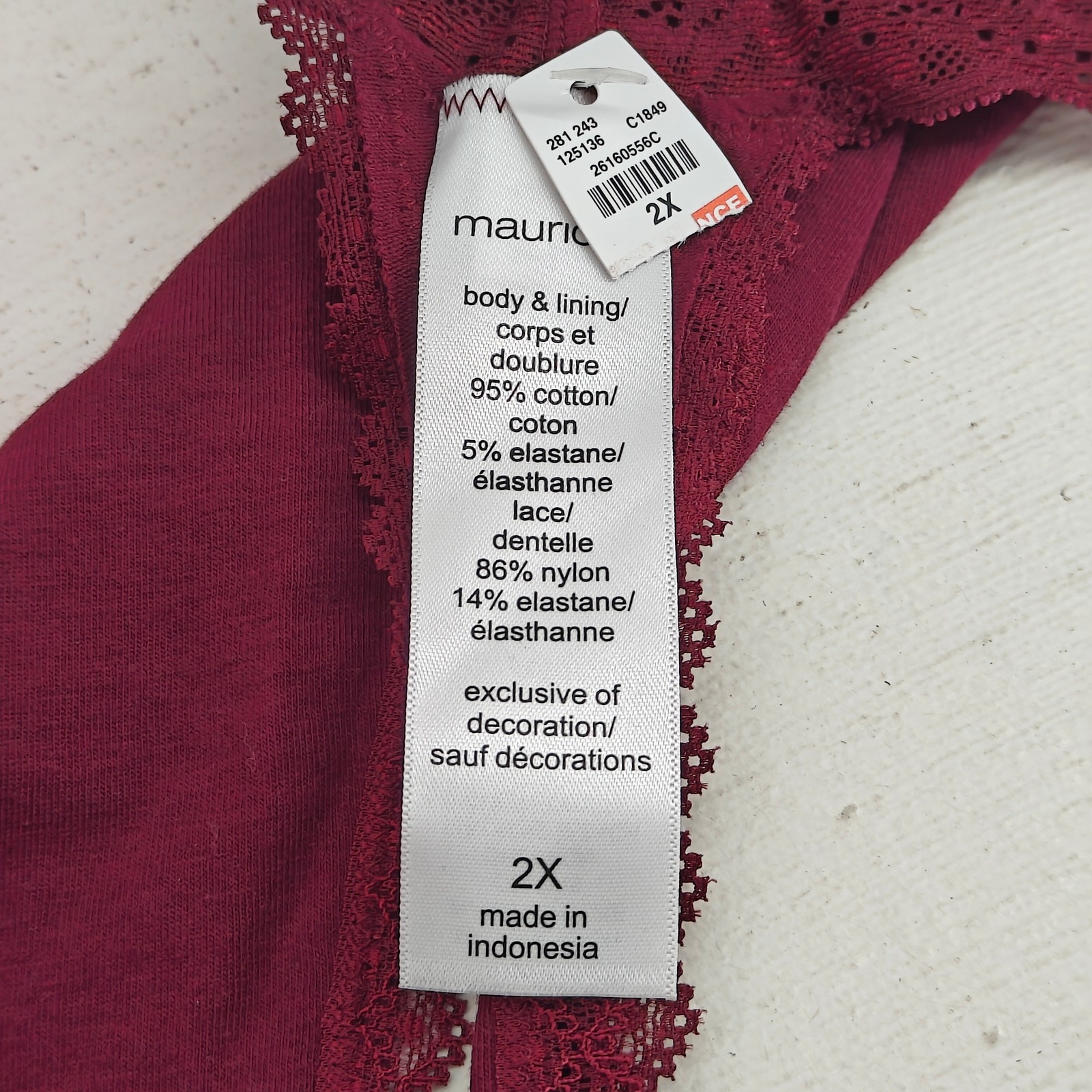 Maurices Simply Comfy Deep Red Lace Waistband Thong Plus Size 2X
