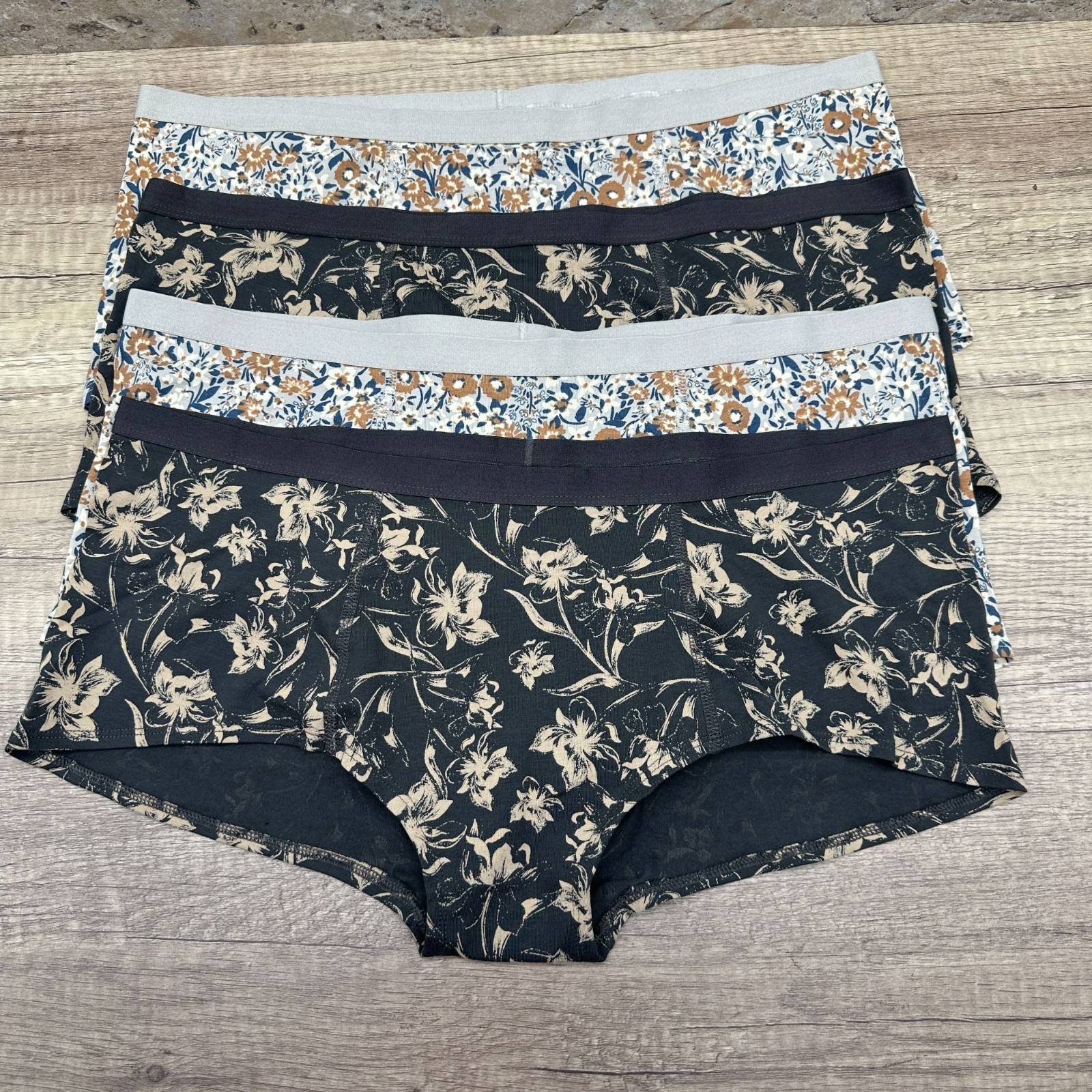Pact Womens Organic Cotton Boyshort Underwear 4 Pack XL Floral Black Multicolor