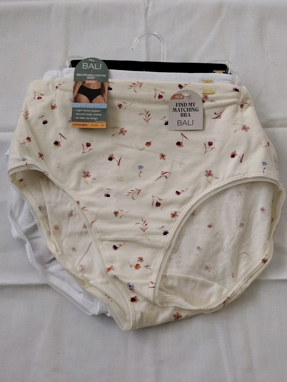 Bali DFLEB3 Cotton Collection 7/L Brief Panty – 3 Pack ASSORTED COLORS NWT