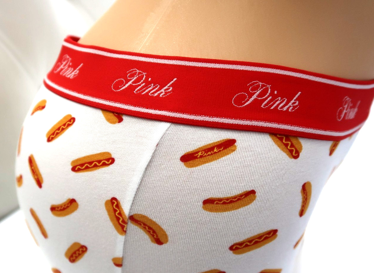 Victoria’s Secret Pink Logo Waist Boyshort Panty White Hot Dog M XL XXL NEW