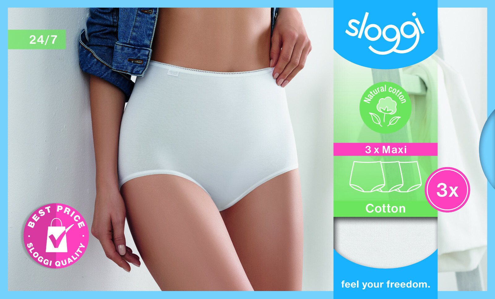 Sloggi 24/7 Cotton Maxi Briefs 10167190 Womens Knickers Multipack 3 Pack RRP £28
