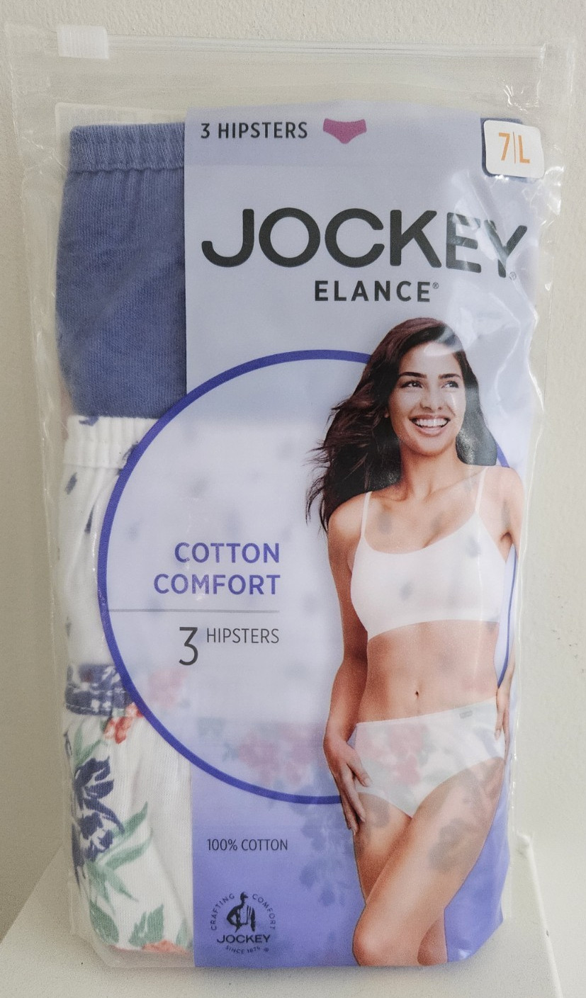 Jockey Elance sz 7 Hipsters 3 pk blues floral Womens Underwear Panty 100% Cotton