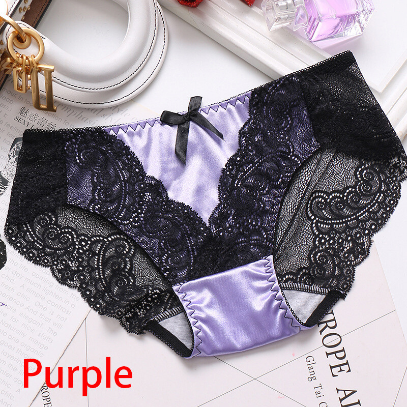 Women Silk Satin Lace Seamless Panties Briefs Lingerie Underwear Knickers M-2XL