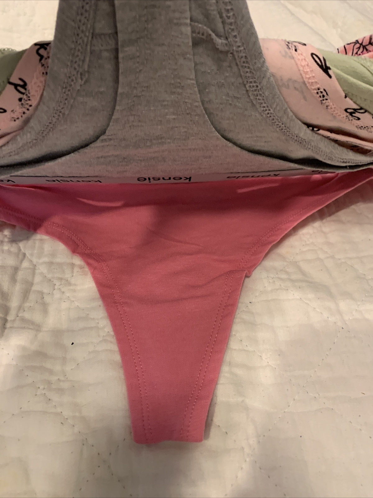 Kensie Lingerie Tag Free Thong Panties Underwear Pink Gray Peach Large 5 Pack