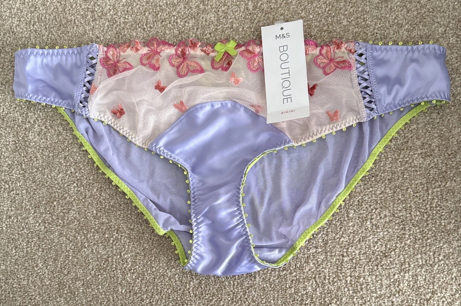M&S Size 20 Boutique Aurelia Butterfly Mesh Satin Bikini Knickers Pink Mix