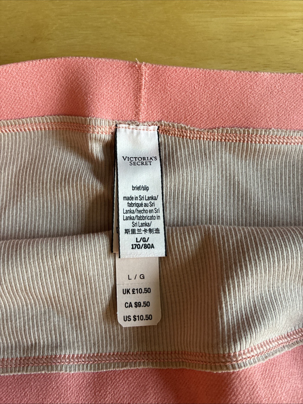 Victoria’s Secret High Leg Logo Brief Size Large NWT Tan/ Peach