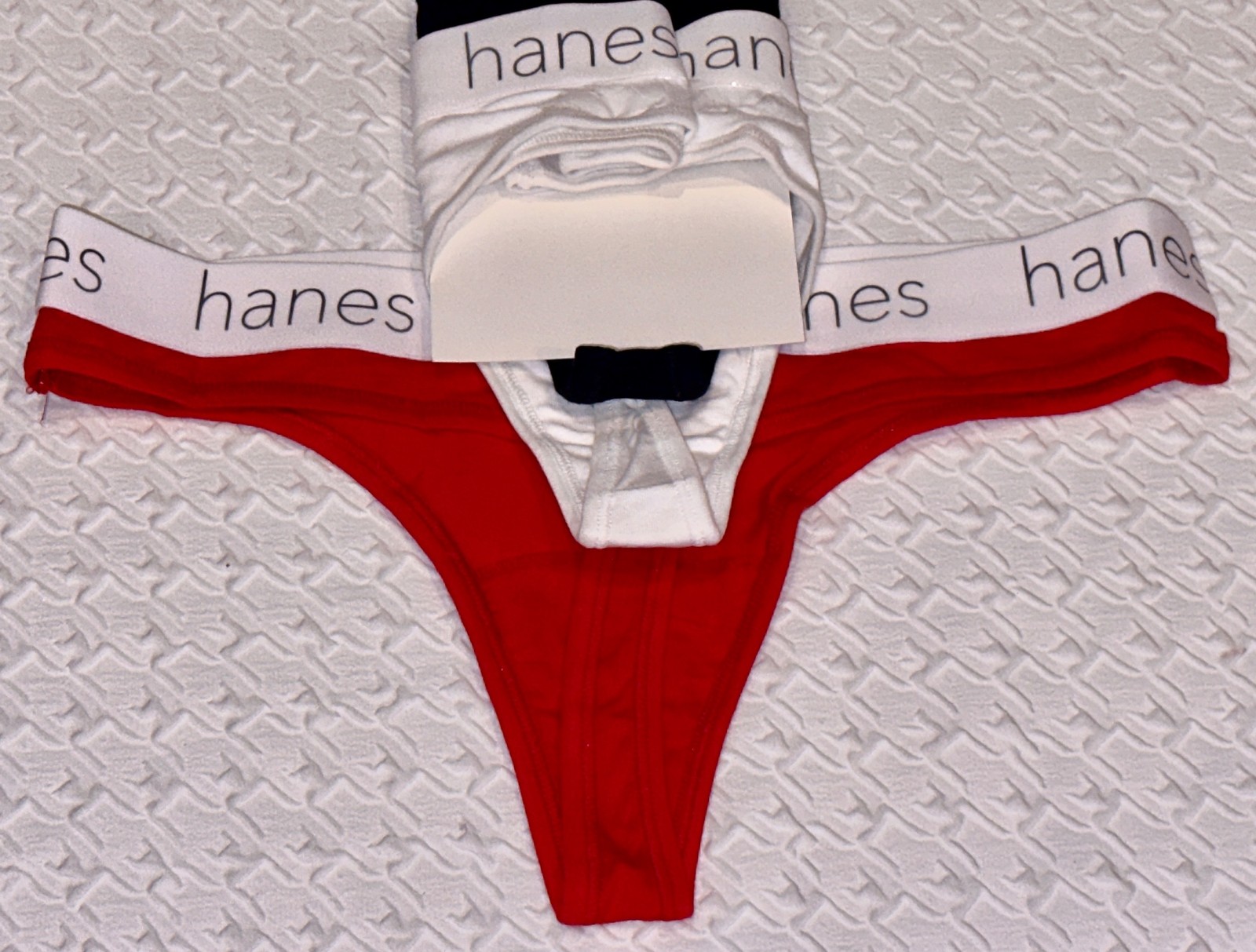 HANES 3 Pk Ultimate Stretch Cotton Red White Thong Panty Womens S M L XL 8 2XL 9