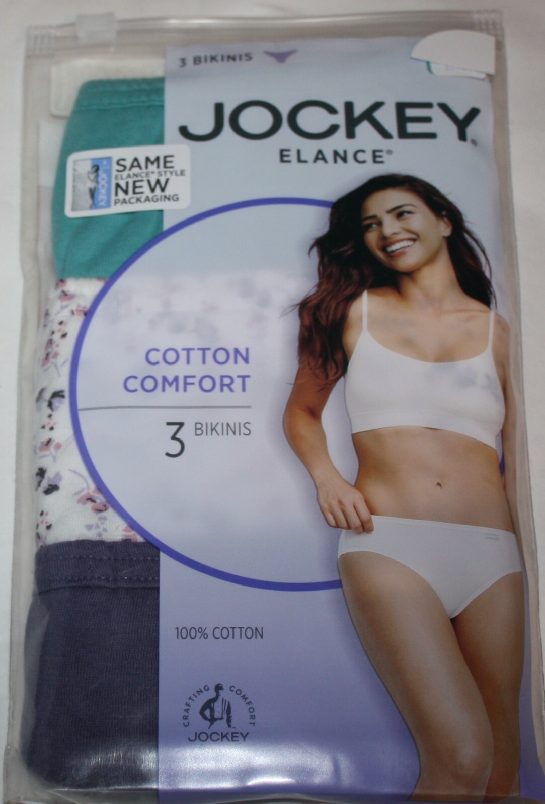 New 3 pack JOCKEY covered waistband 100% cotton BIKINI GREEN PURPLE FLORAL