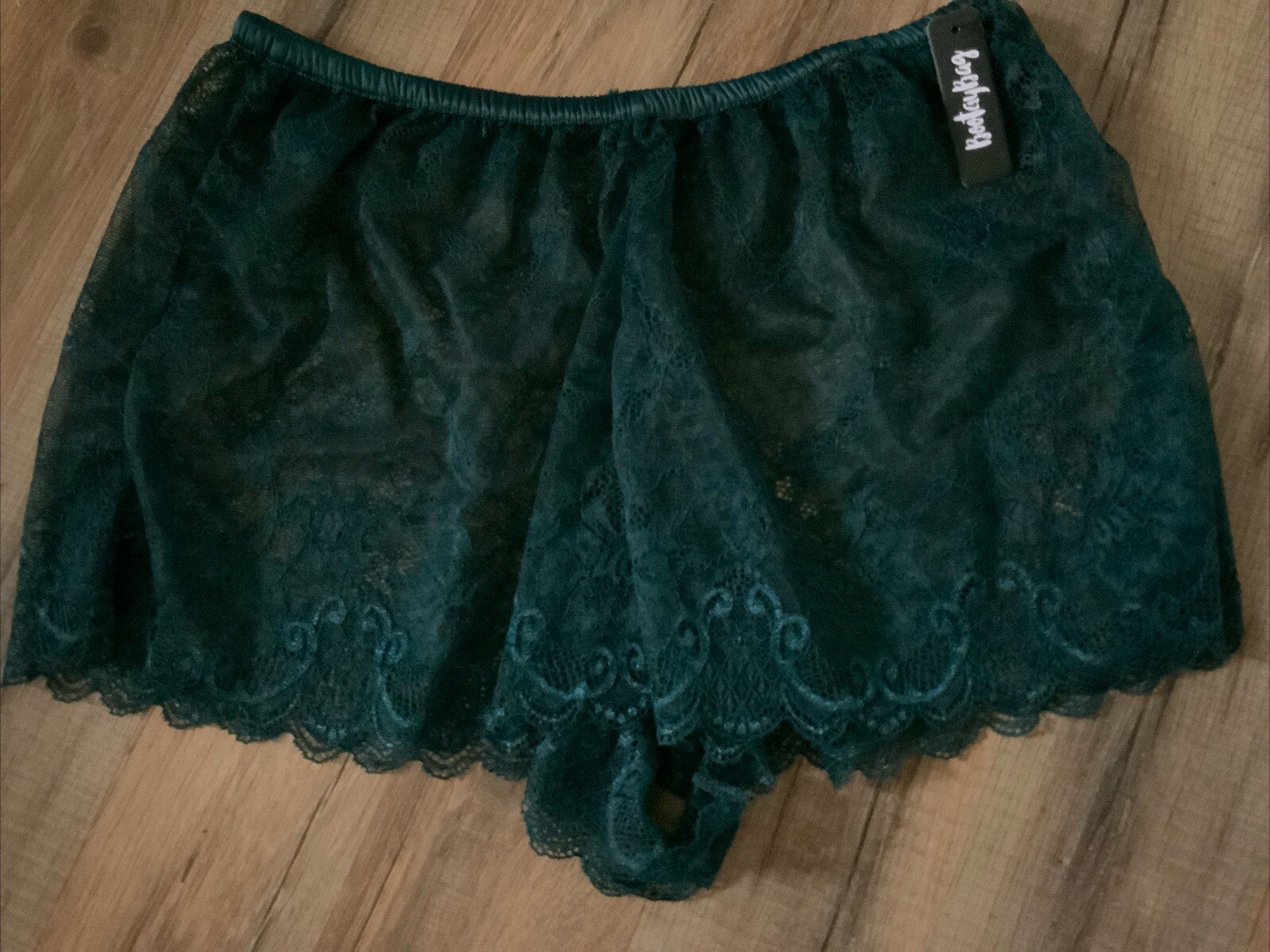 BootayBag Dark Peacock Green floral lace boyshort panty NWT $33 XS/S