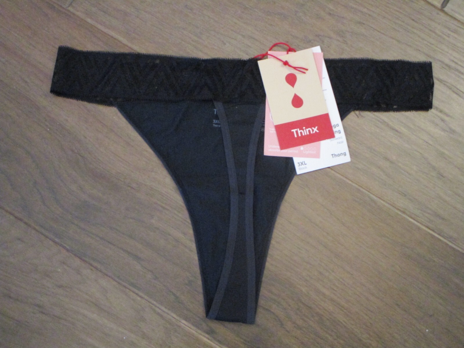2 PAIRS THINX BLACK THONG LIGHTEST ABSORBENCY PERIOD-PROOF PANTIES SIZE 3XL NEW