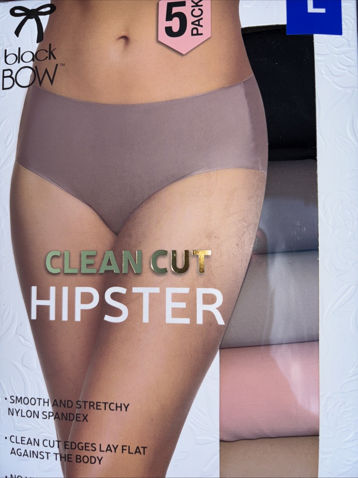 Black Bow Ladies’ Clean Cut Hipster 5-Pack, Multicolor Size 7(Large) Nylon/Span