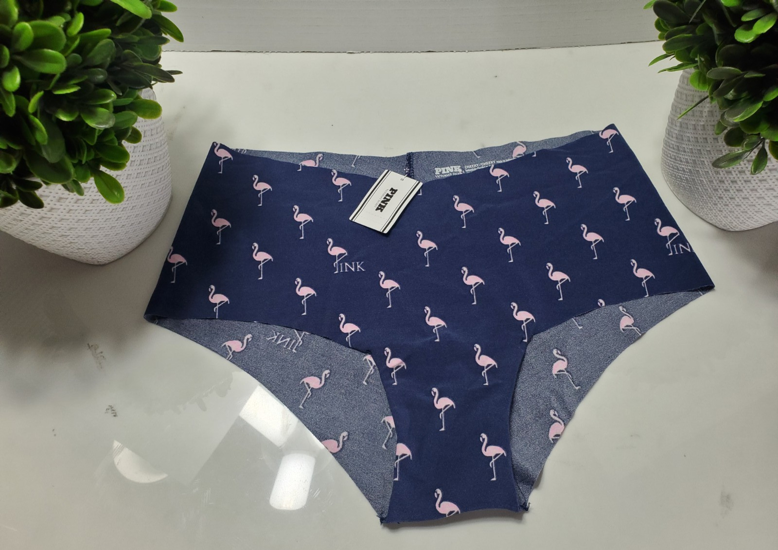 Victoria Secret PINK NO-Show Cheeky Panty Size Medium Flamingo🦩Blue/Pink *NWT