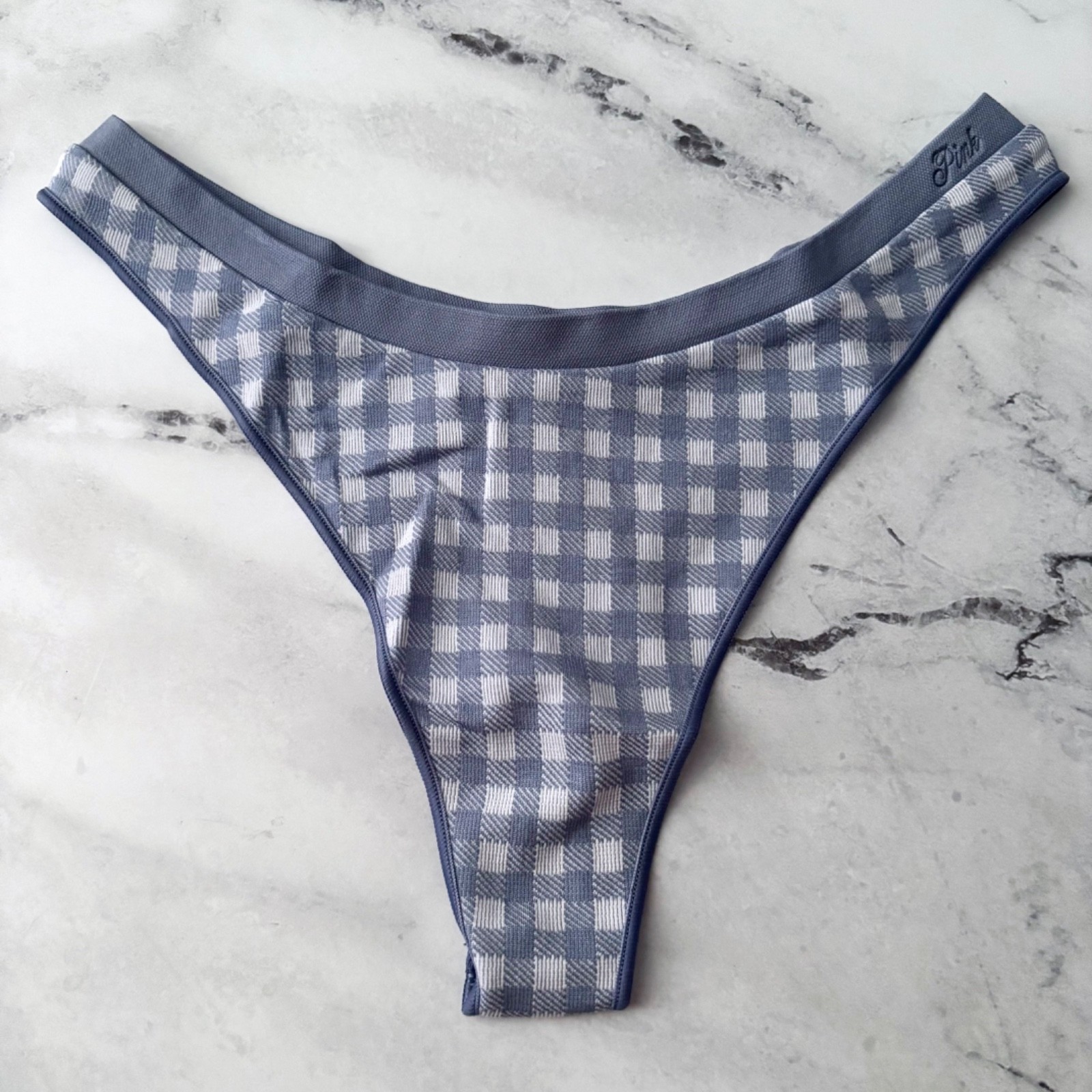 PINK Victoria’s Secret Thong Panty Dusty Iris Gingham Seamless High Leg S M L XL