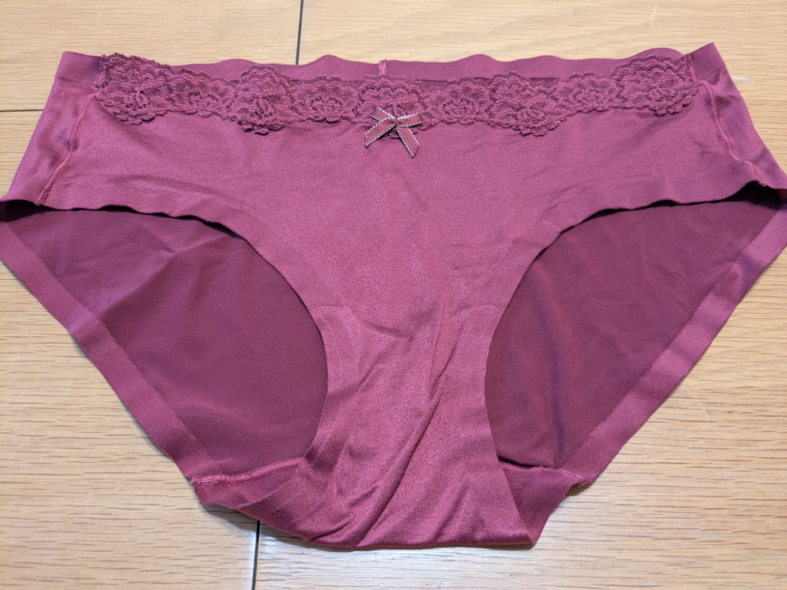 Maidenform Burgandy Lace Bikini Panties Underwear Front Bow Sz L