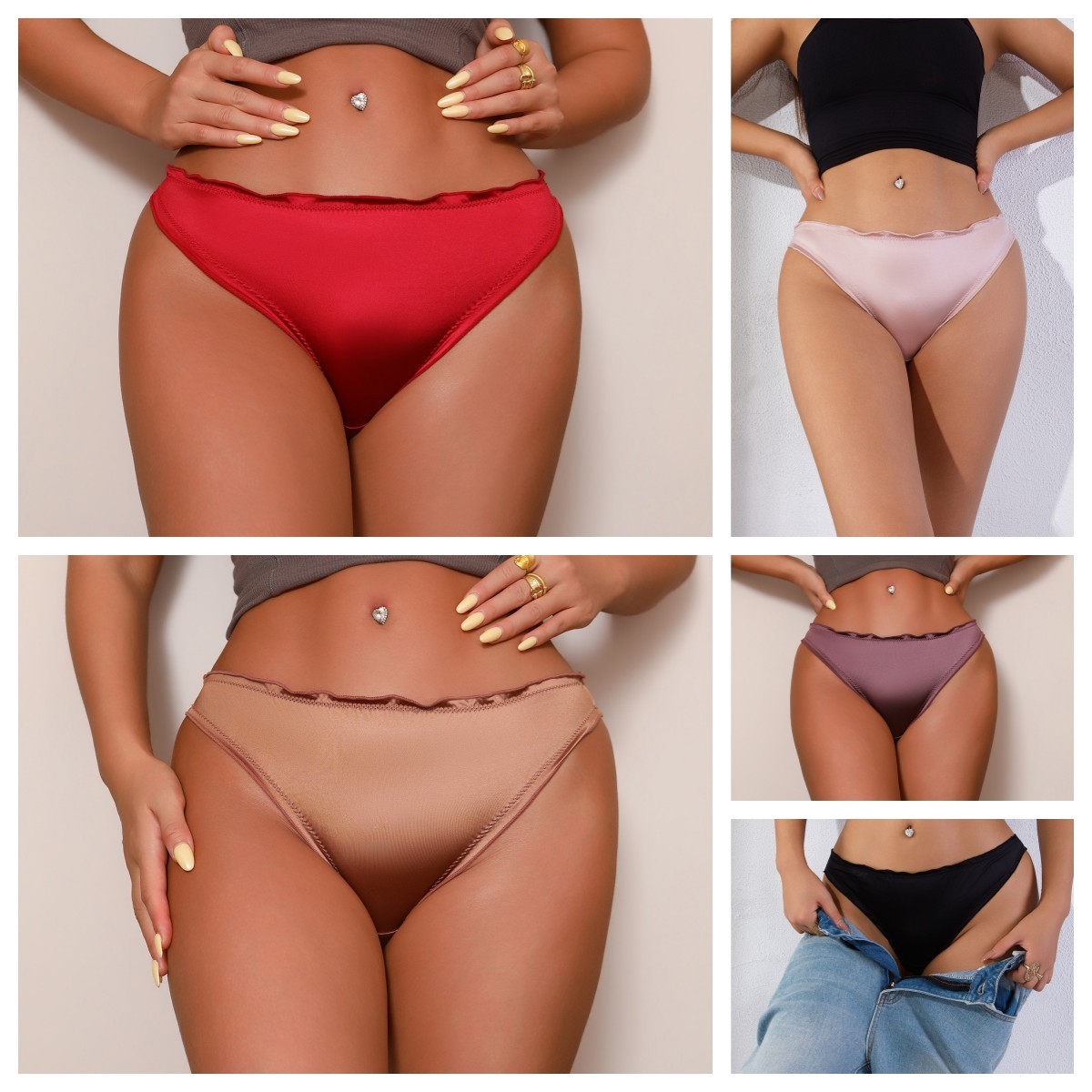 5 Pack Lot Sexy Womens Satin Panties Thongs Briefs Bikinis Underwear Lingeries