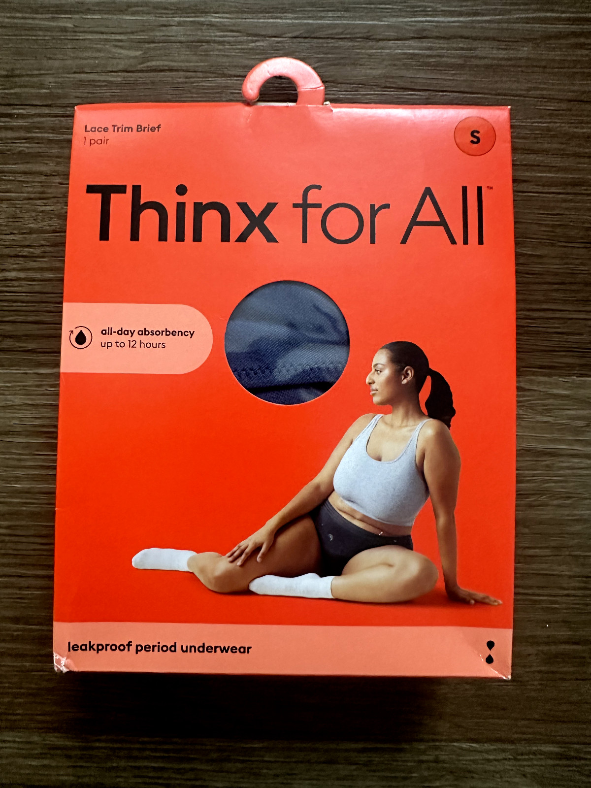 Thinx for All All Day Absorbency Leakproof Period Underwear Lace Trim Storm Sm