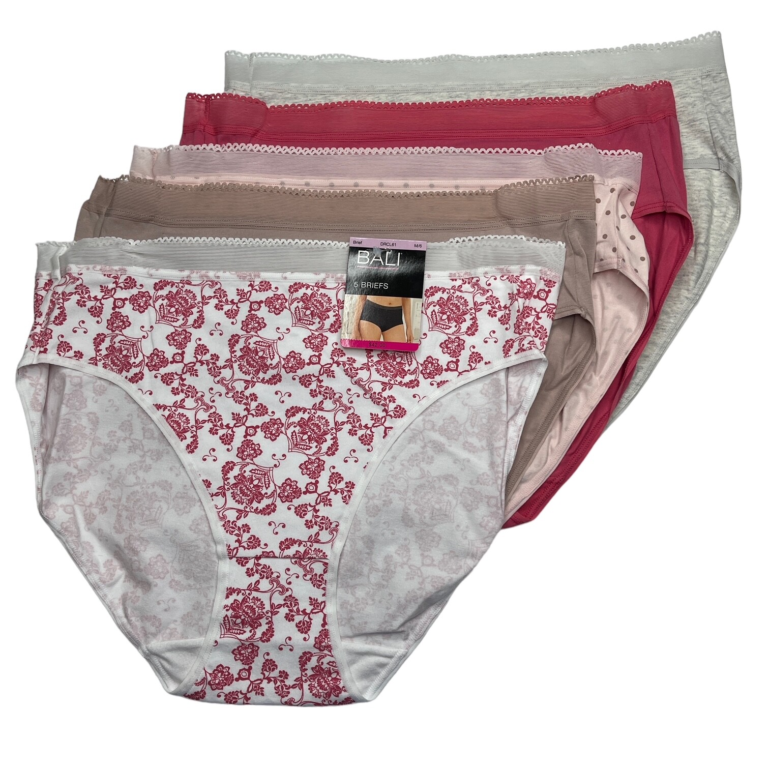 Bali Brief Panties 5 Pair Cotton Stretch Underwear Tan Pink Mesh Band DRCL61 ‘