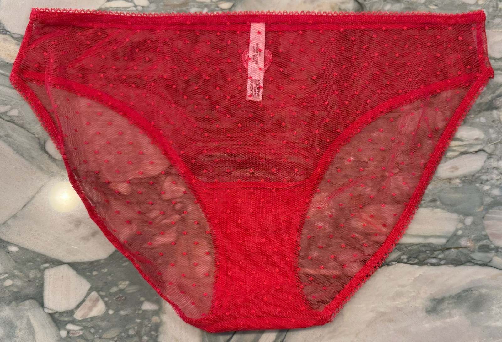 NEW Victoria Secret Sheer Dot Mesh Bikini – Red & Heart Embroidery – XL or XXL