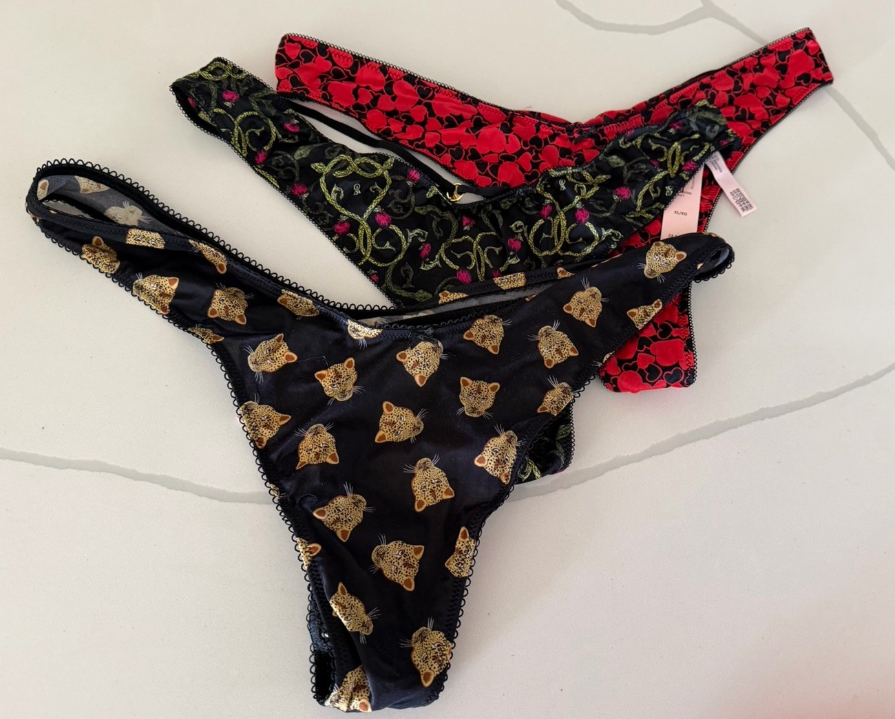 Victoria’s Secret VERY SEXY Thong Panties Multicolored Prints Satin XL NWT – 3pr