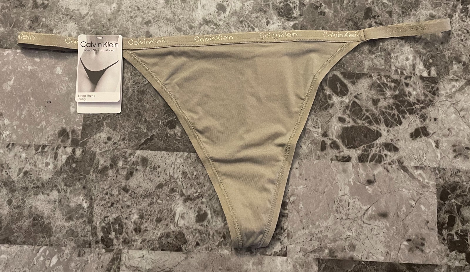 NWT CALVIN KLEIN DARK KHAKI THIN SMOOTH MICRO STRETCH V STRING THONG PANTIES