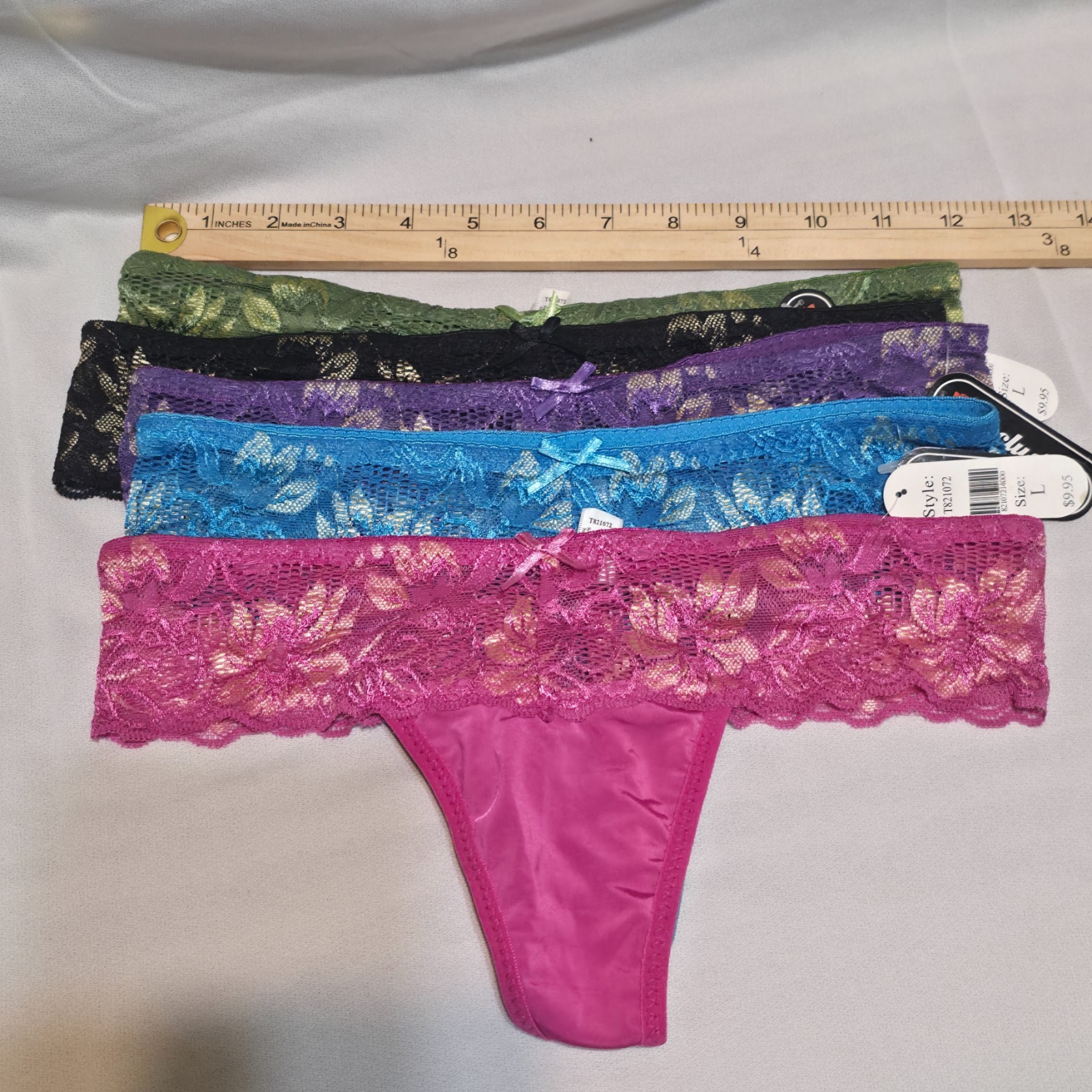5 Exclusive Lace Thong Pink,Black,Green,Blue & Purple Panties Underwear Sz L NWT