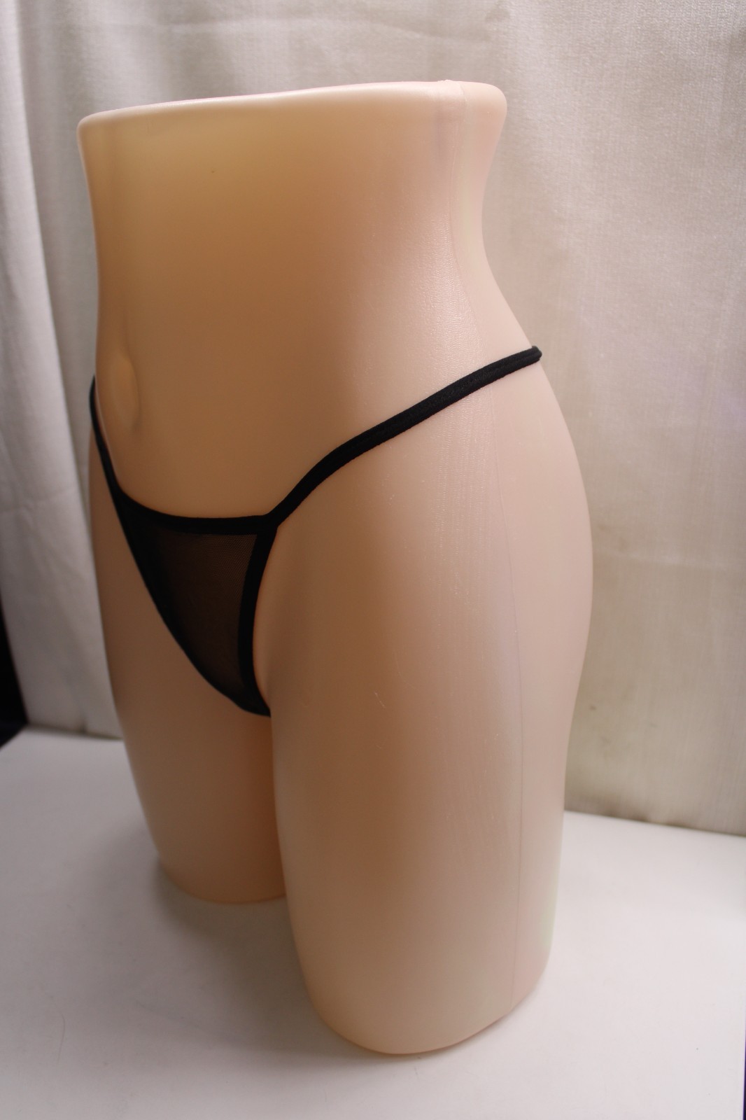 Black Nylon Spand Mesh Thong Panties Semi-Sheer Low Waist Hollow Cotton One Size