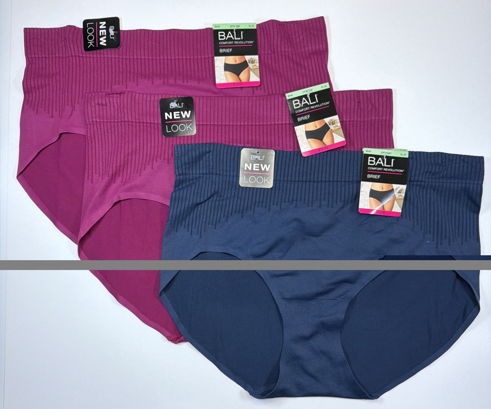 Bali Comfort Revolution Modern Seamless Red Blue Brief Panty XL/8 DFMSBF 3 Pack