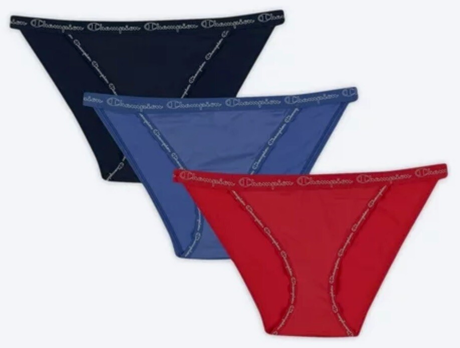 CHAMPION Microfiber 3 Pk Navy Bl Forte Blue Red String Bikini Panty Womens 2XL 9
