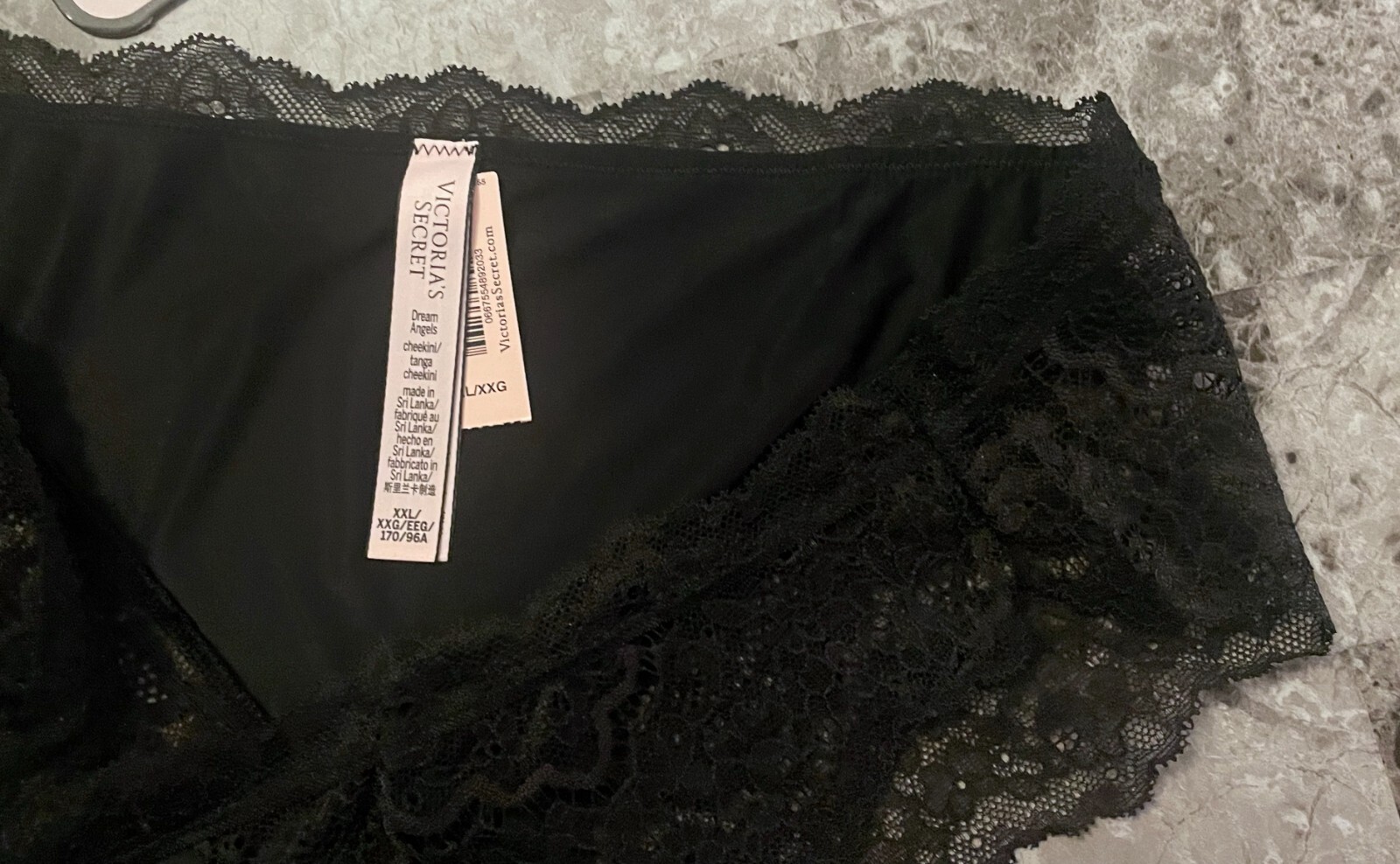NWT VICTORIA’S SECRET DREAM ANGELS XXL BLACK SMOOTH FLORAL LACE CHEEKINI PANTIES