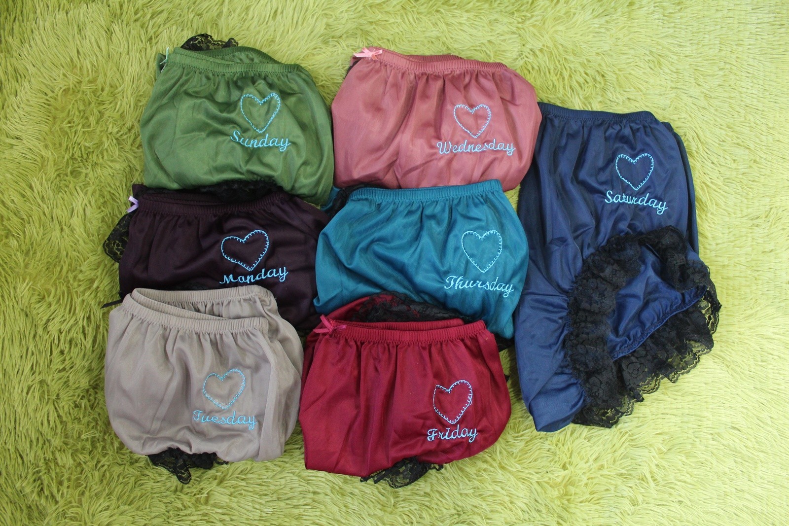#A295 VTG Style 2XL/ElasticW.24-42″ 7PCS 7Day Nylon Full Brief Panties Underwear