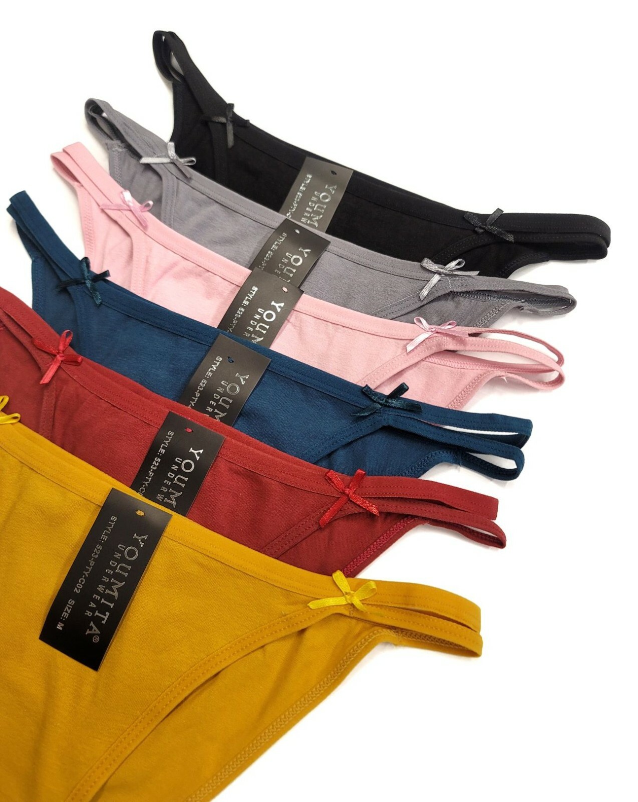 Youmita 6 Pack Cotton Side 2 String Brazilian High Cut Cheeky Hipster Panties