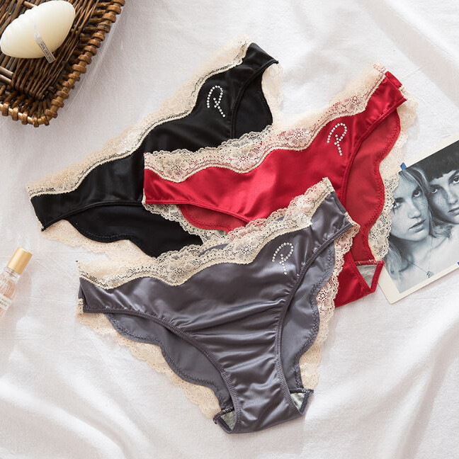 5 Pack Lot Sexy Ladies Womens Satin Panties Lingeries Lace Trim Underwear Brief