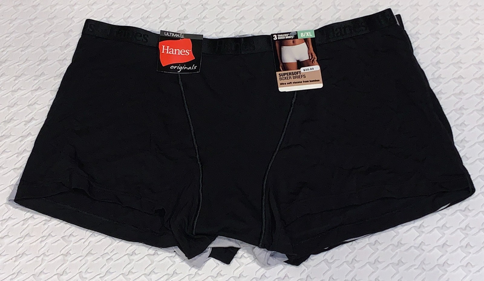 HANES 3 Pk Ultimate Supersoft Black Silver Boxer Brief Panty Womens Sz L 7 2XL 9