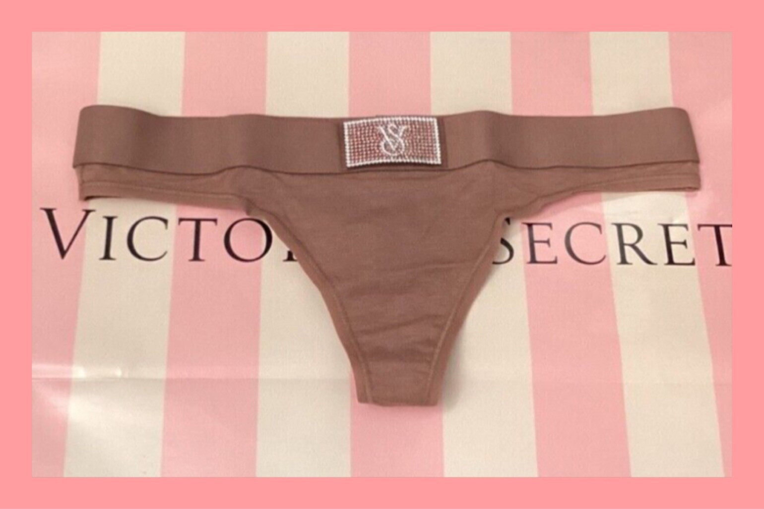 NEW Victoria’s Secret SHINE PATCH Rhinestone Cotton Thong Panty Vintage Rose XS