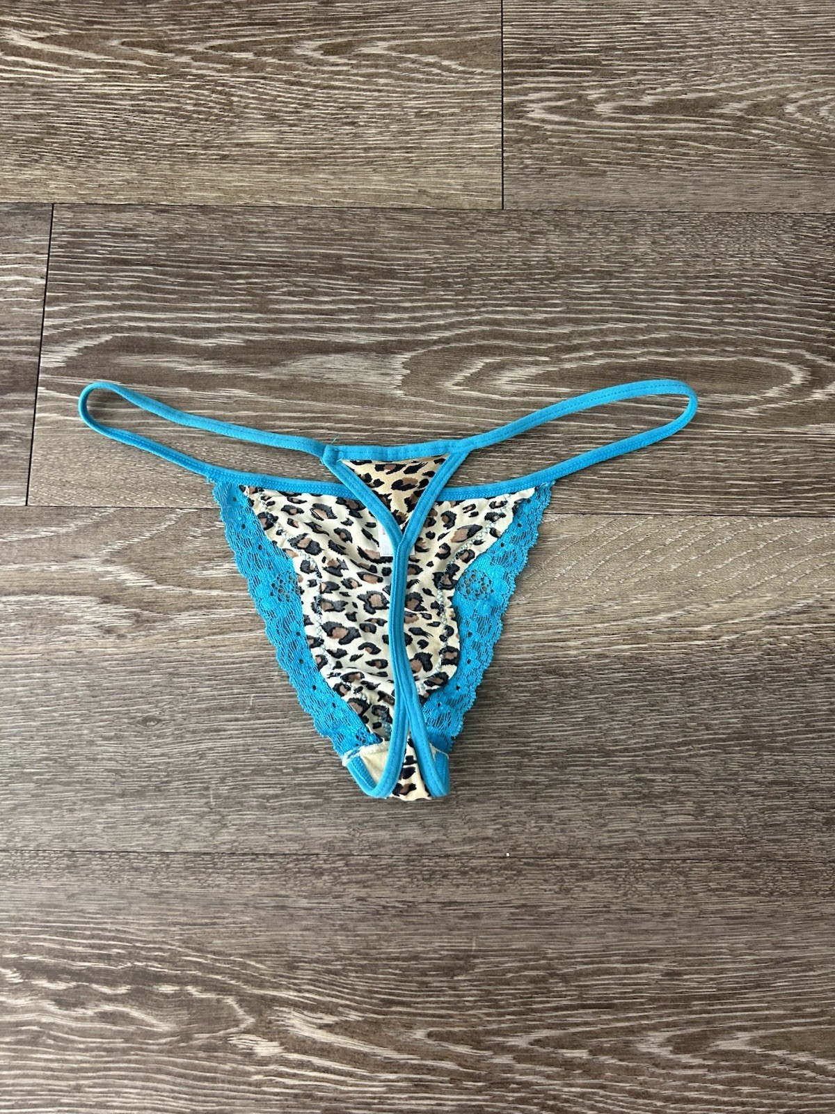 Candies Aqua Blue Cheetah Print Lace G String Thong Y2K Sexy