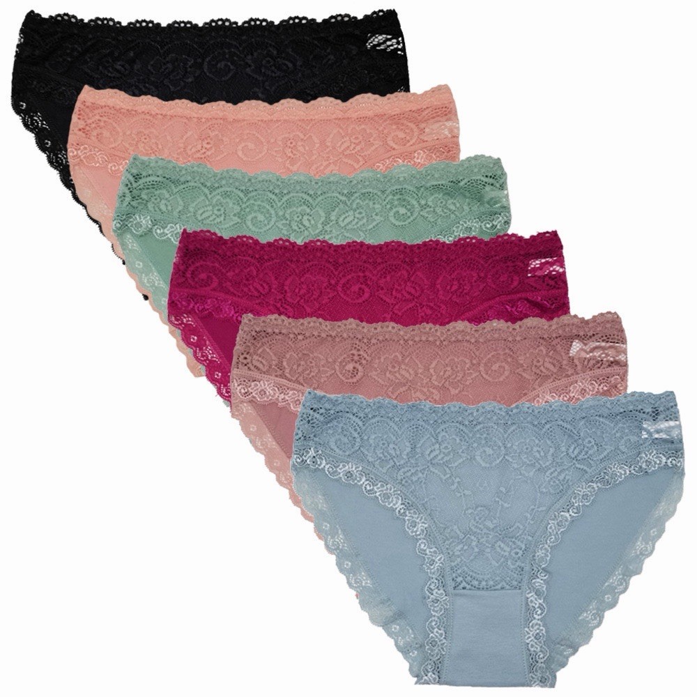 Multicolor Lace Floral Brief Panties Women’s 12 Pack Regular Stretch 95/100