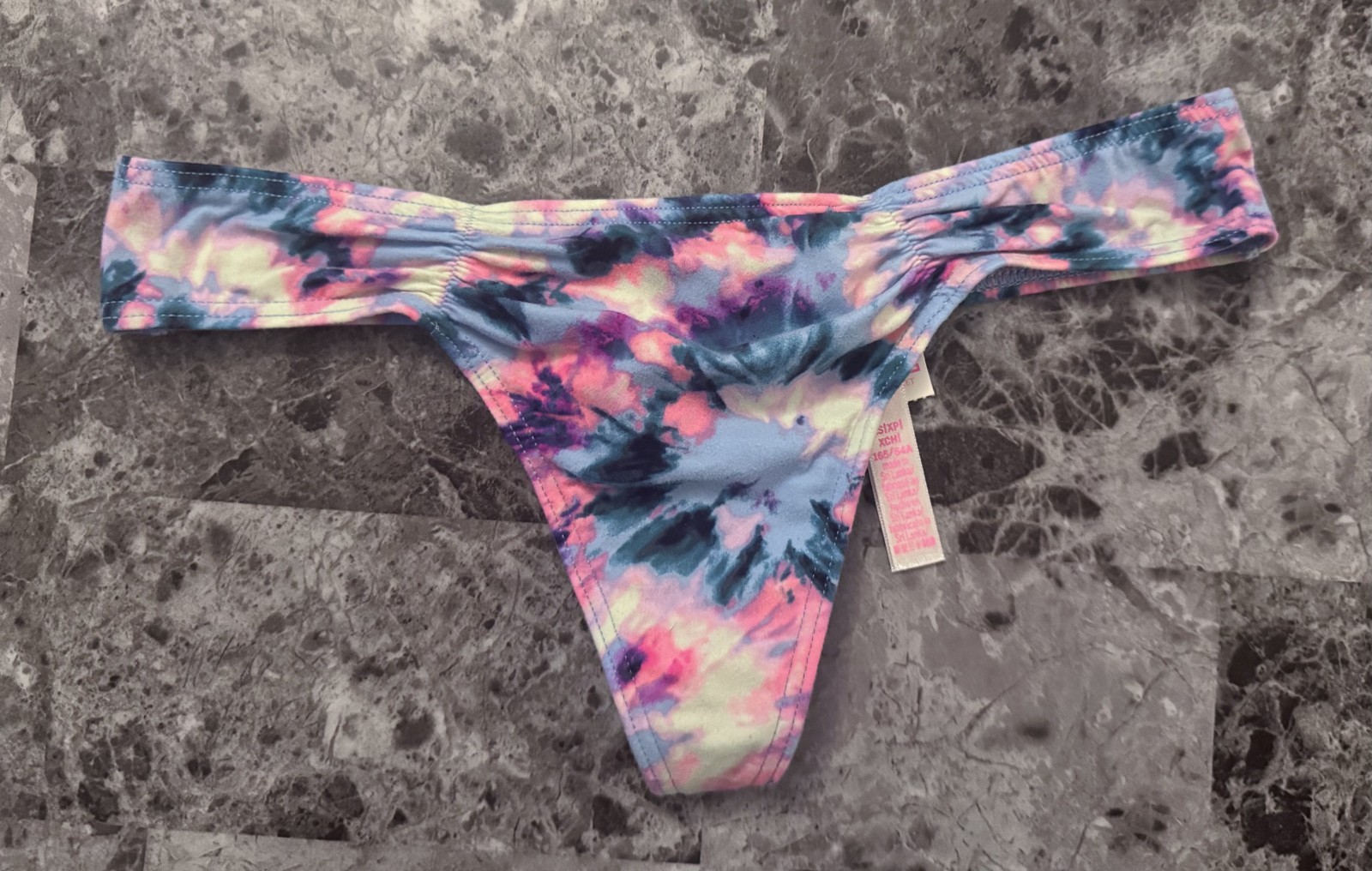 NWT VICTORIA’S SECRET PINK XS SOFT SMOOTH TIE DYE RUCHED RARE THONG PANTIES