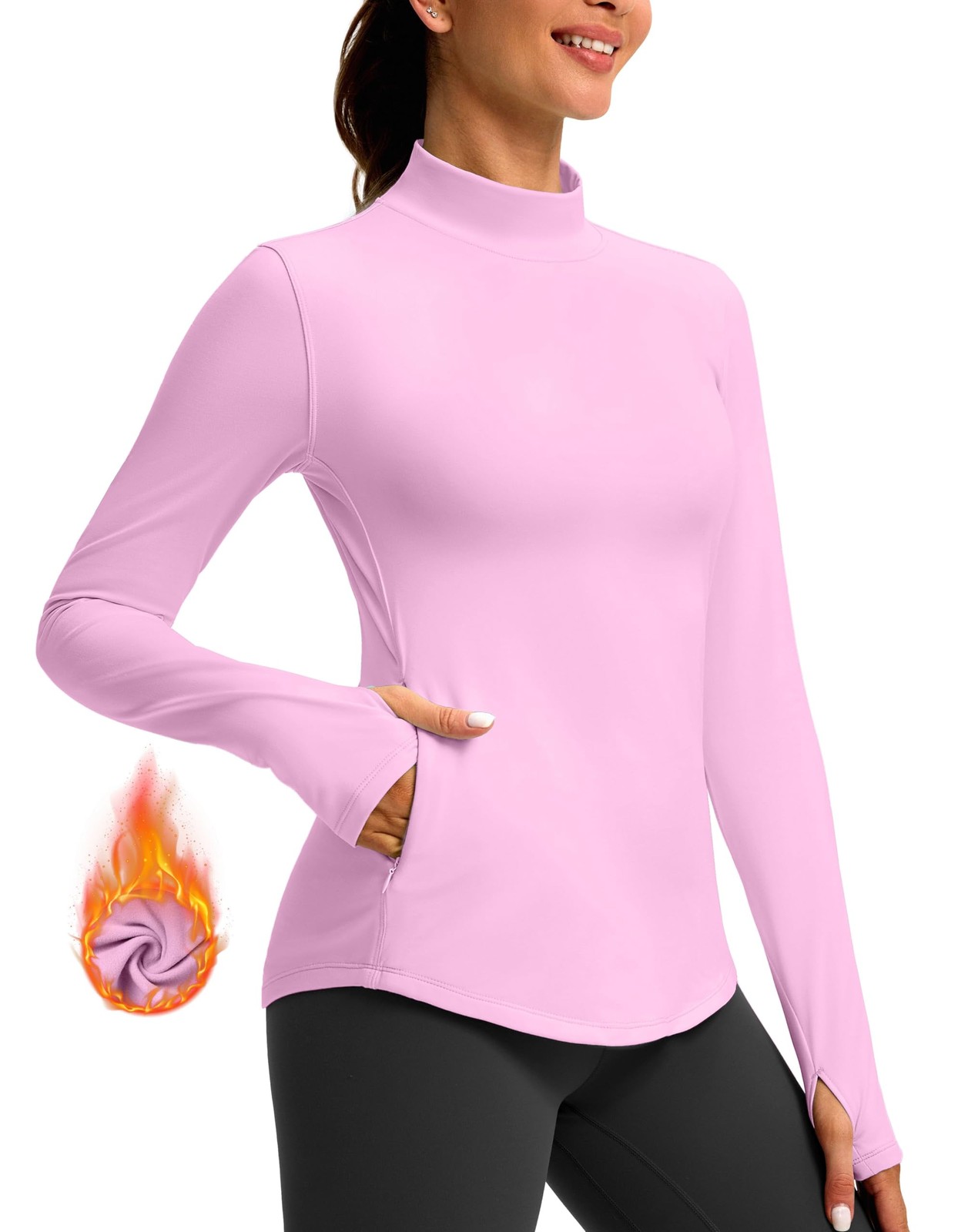 Thermal Shirts for Women Long Sleeve Mock Neck Fleece Tops Running Workout Co…