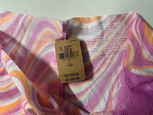 NWT Victoria’s Secret PINK Size L Large Pink Orange Lace Side Cheeky Panty