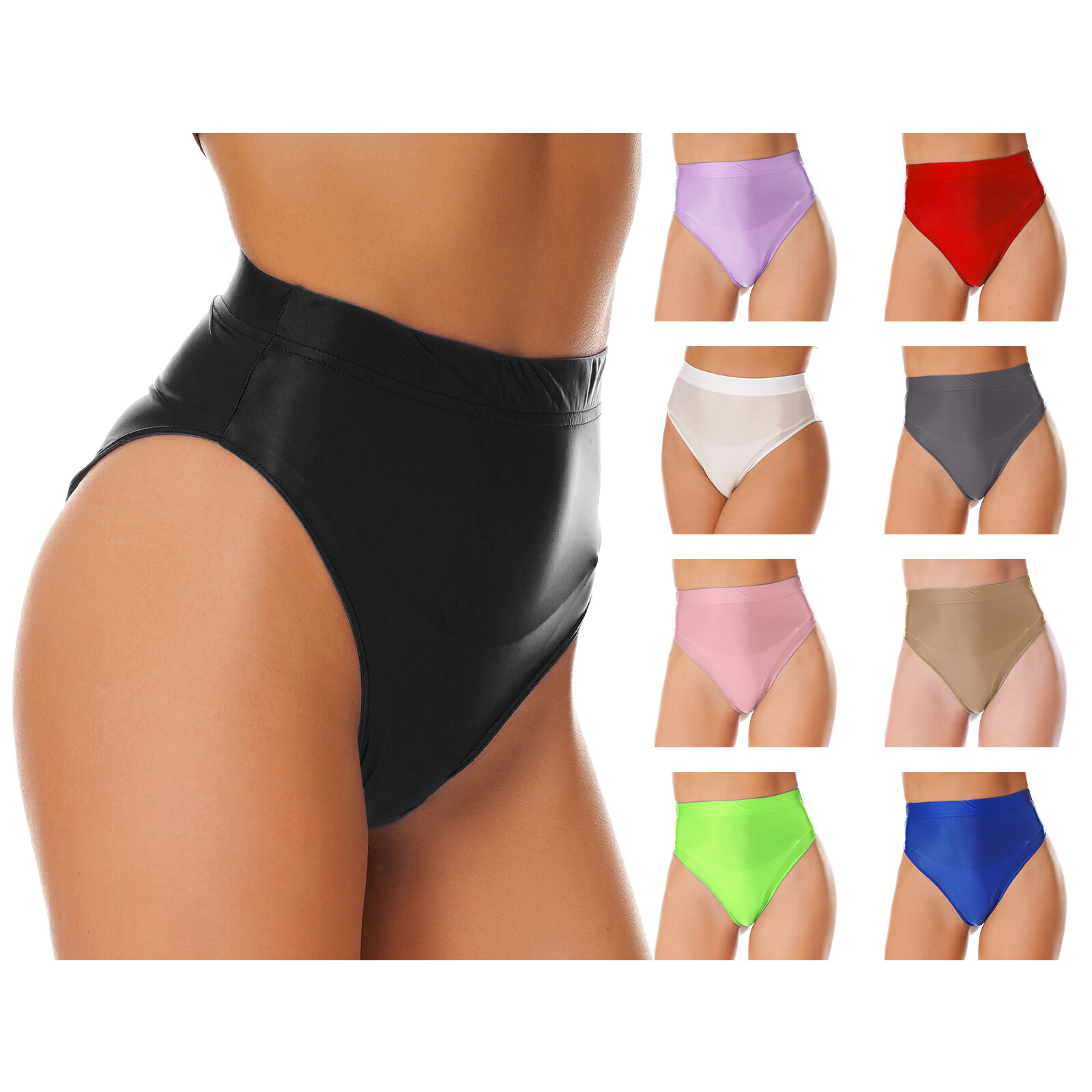 Womens Knickers Glossy Briefs Short Panty Activewear Clubwear High Waist Oily