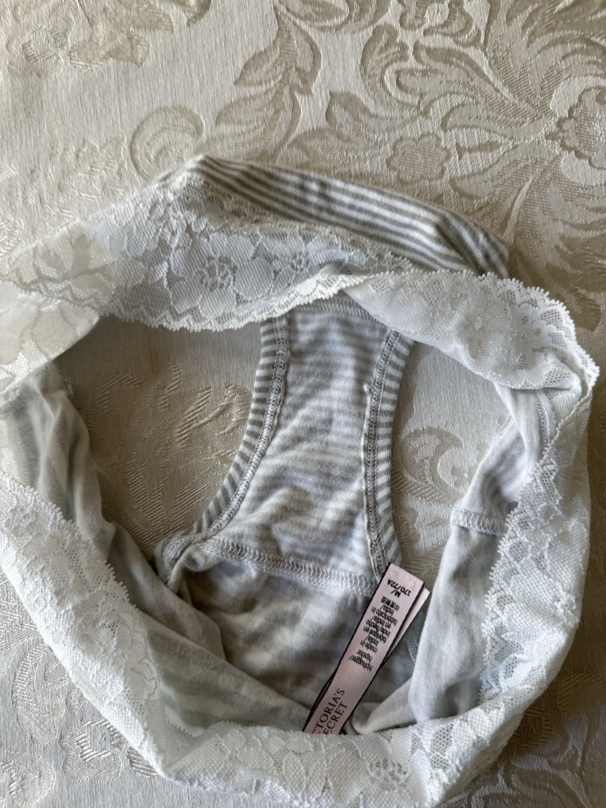 Victoria’s Secret Cotton Stripe Lace Waist Hiphugger Hipster Panties medium
