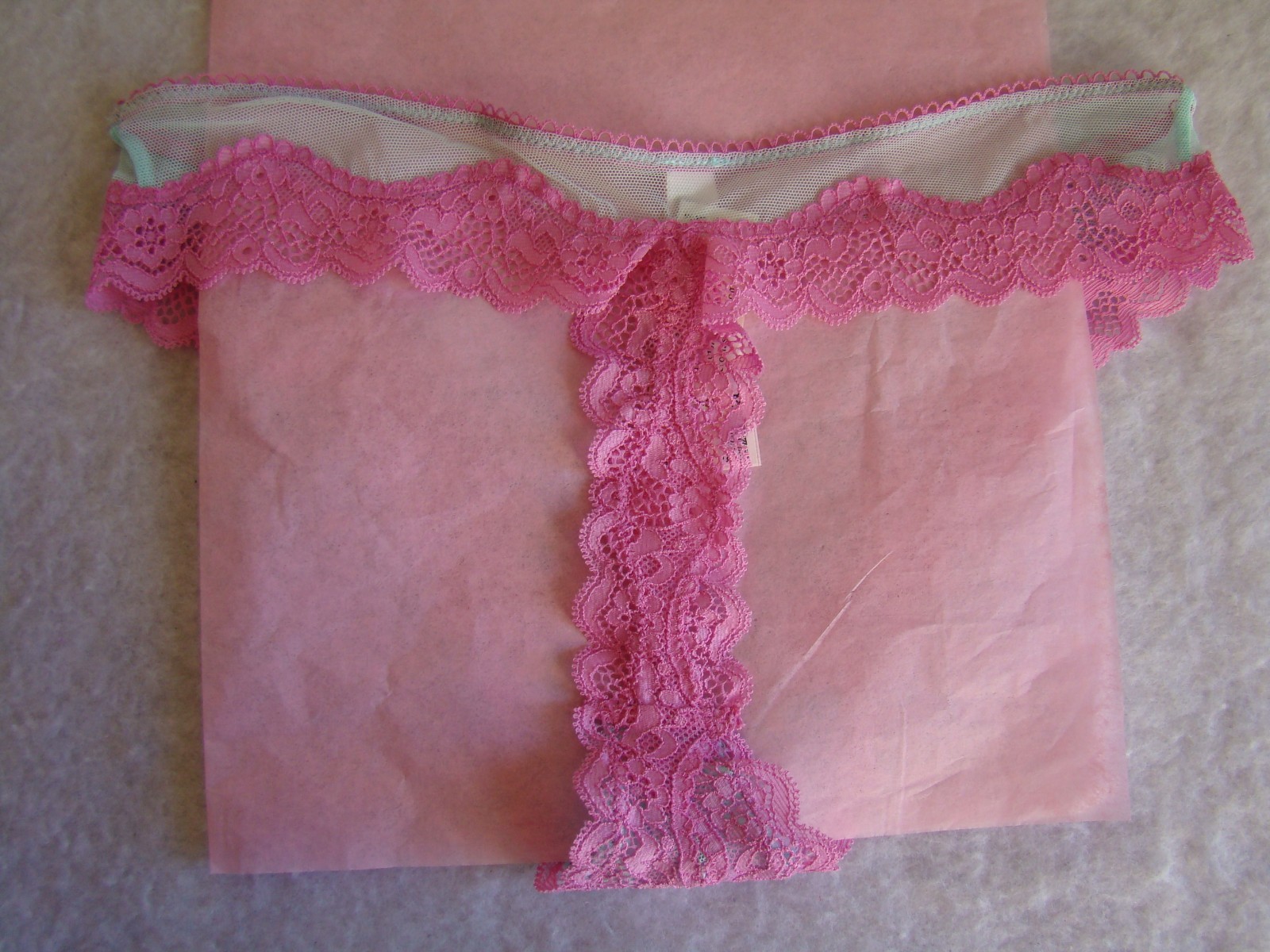 New Victoria’s Secret Tease Green Mesh Pink Floral Lace High Leg Thong Panty