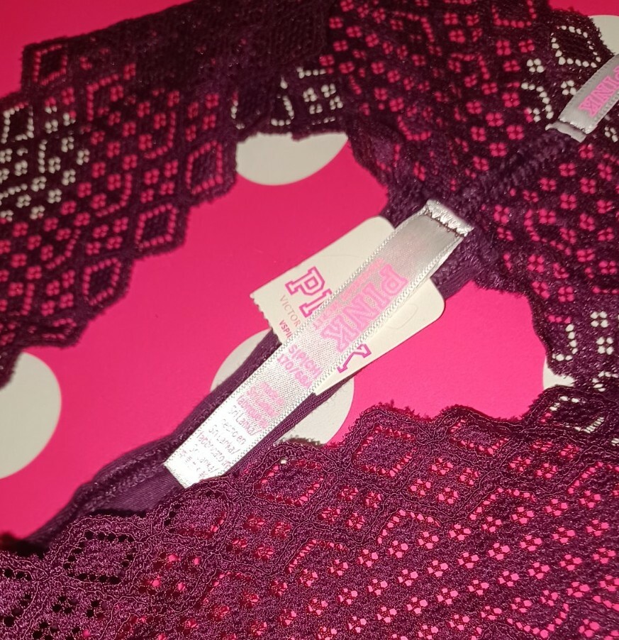 NeW Vs Pink aztec lace trim thong Panty Size small deep ruby